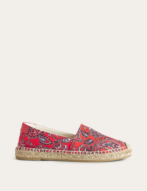 Knallrot, Paisleymuster, Klassische Espadrilles mit flacher Sohle, Damen, Boden, Knallrot, Paisleymuster