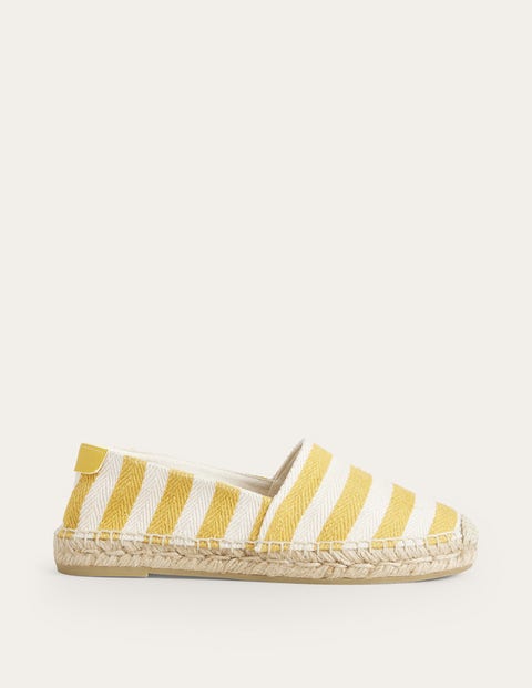 Ockergelb, Leinen/Gestreift, Klassische Espadrilles mit flacher Sohle, Damen, Boden, Ockergelb, Leinen/Gestreift