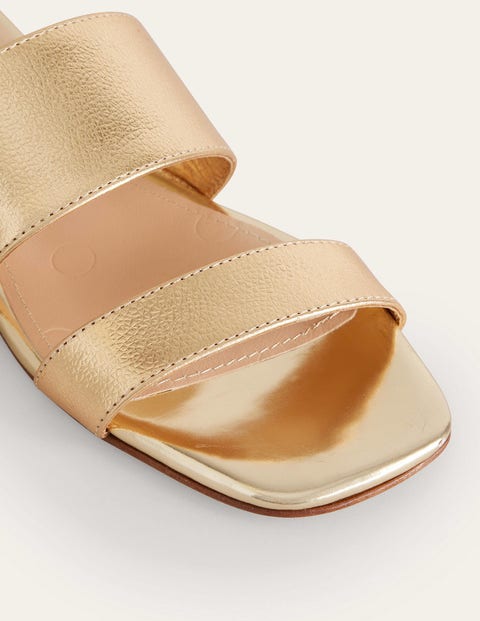 Two Strap Sandals - Gold Metallic Tumbled Leather