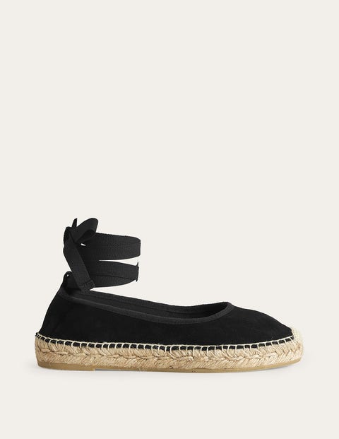 Boden Ankle Tie Espadrilles Black Suede Women