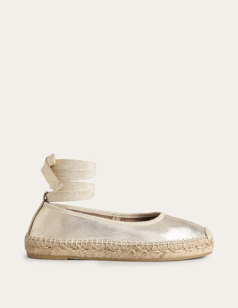 Shop Boden Ankle Tie Espadrilles Gold Foil Women