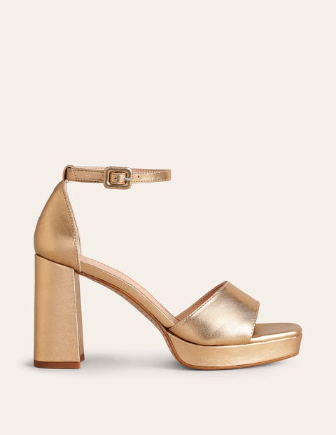 Boden Heeled Platform Sandals Gold Leather Women