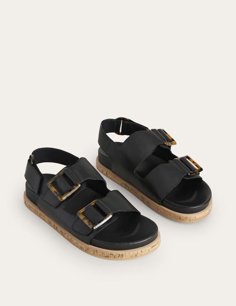 Chunky Flat Buckled Sandals - Black | Boden UK