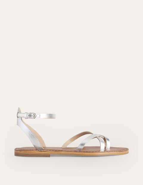 Easy Flat Sandals - Silver Metallic Leather | Boden US