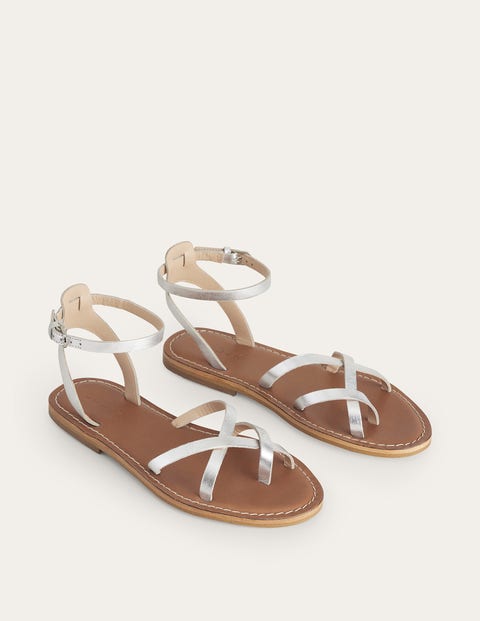 Easy Flat Sandals - Silver Metallic Leather | Boden US