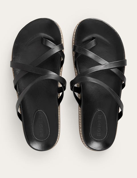 Strappy Flat Leather Sandals Black | Women's Shoes | Monsoon Global.