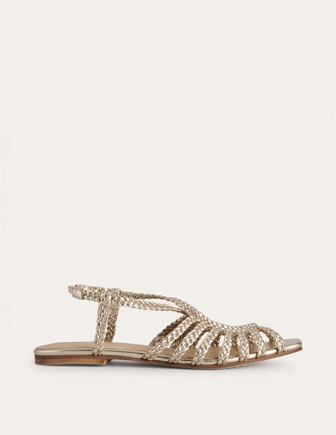 Flache Sandalen mit Webriemchen Damen Boden