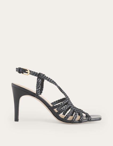 Jewelled Heeled Court Shoes - Black Metallic