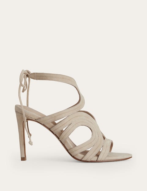 Boden Cut Out Heeled Sandals Oatmeal Suede Women