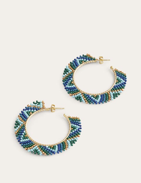 Beaded Boho Metal Hoops Blue Women Boden