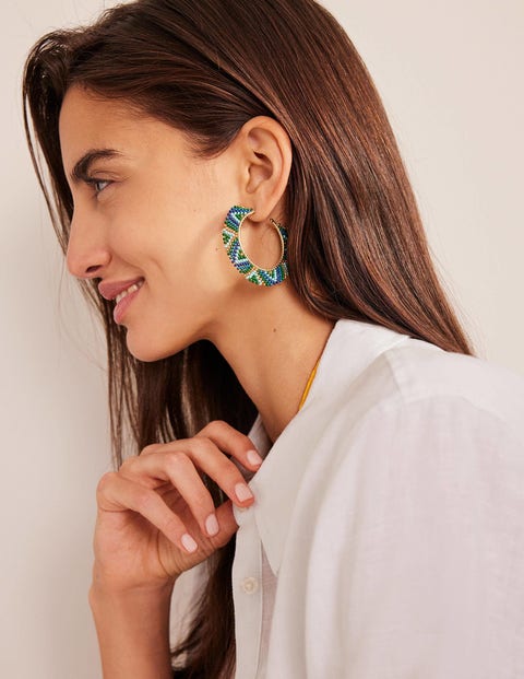 Beaded Boho Metal Hoops Blue Multi Boden AU