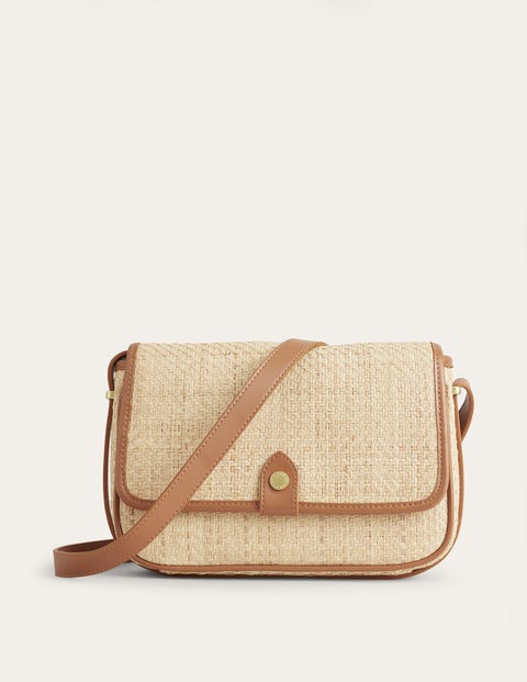 Straw & PU Camera Crossbody Bag