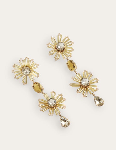 Bead Floral Drop Earrings Metallic Women Boden