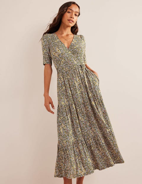 Tiered Wrap Jersey Maxi Dress - Park Ranger, Paisley Blooms | Boden US