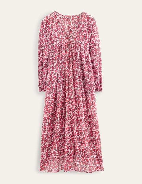 Boden Floral Empire Waist Long Sleeve Maxi Dress In Poinsettia Pansy Bloom  | ModeSens