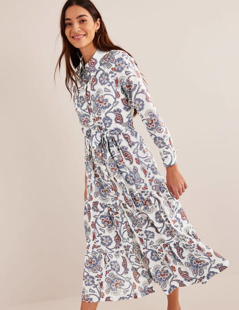 Tiered Cotton Maxi Shirt Dress - Nightshadow Blue | Boden US