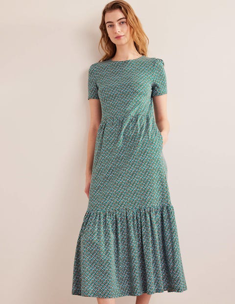 Tiered Midi T-Shirt Dress - Bottle Green, Bloom Bud | Boden US