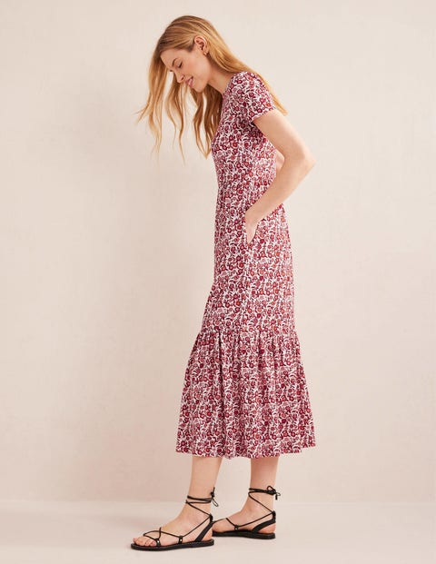 Tiered Easy Jersey Midi Dress - Poinsettia, Pansy Bloom | Boden AU