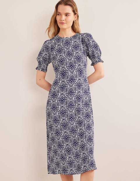 Corinne Midi Tea Dress - Prussian Blue, Vine Terrace | Boden UK