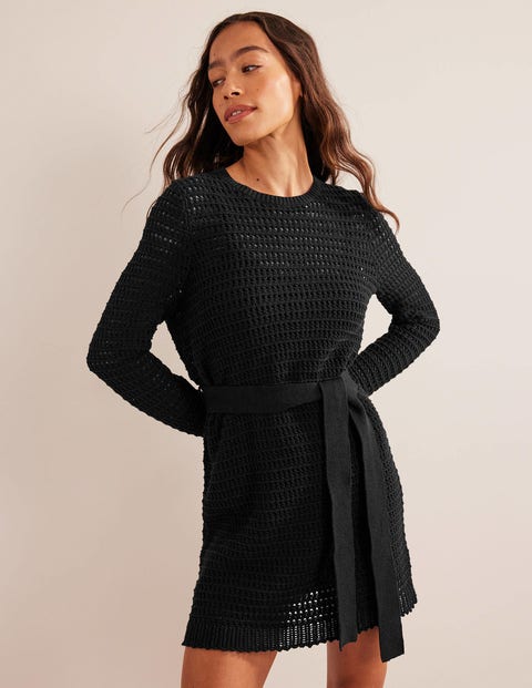 Crochet Knit Dress - Black
