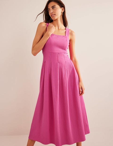 Strappy Seersucker Midi Dress - Festival Pink | Boden UK