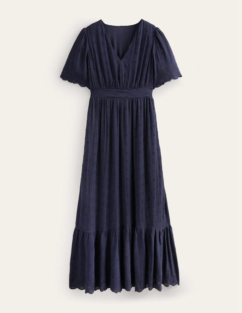 Flatterndes Maxikleid mit Lochstickerei Damen Boden, Klassisches Marineblau