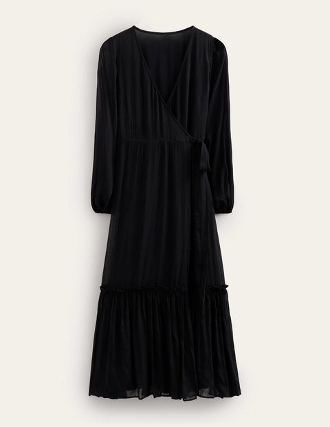 Long Sleeve Wrap Maxi Dress - Black | Boden UK