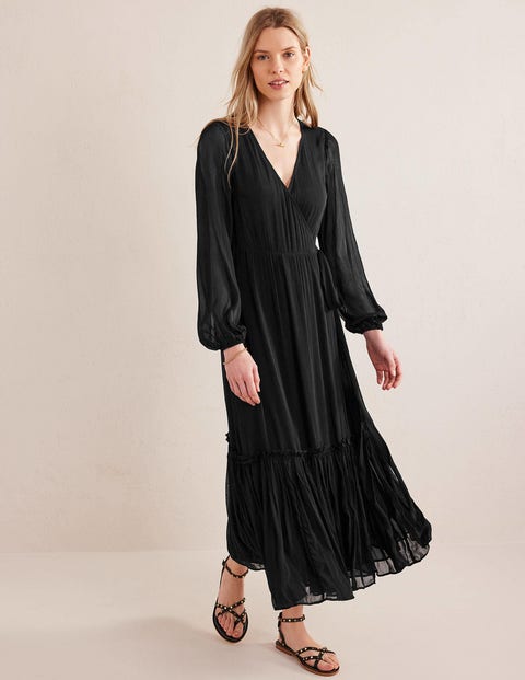 Long Sleeve Wrap Maxi Dress - Black | Boden AU