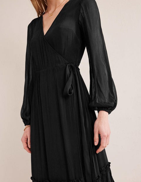 Long Sleeve Wrap Maxi Dress - Black | Boden UK