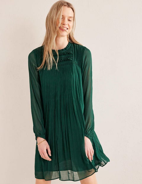 Gathered Waist Midi Dress - Rich Emerald, Botanic Wreath