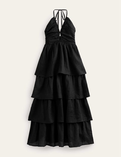 Ruched Tiered Maxi Dress - Black