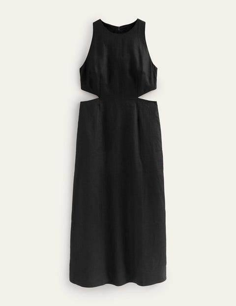 Cut Out Linen Midi Dress Black Women Boden