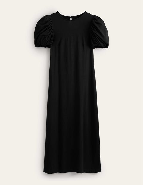 Puff Sleeve Jersey Midi Dress Black Women Boden