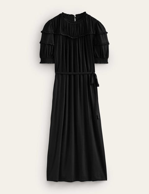 Yoke Detail Jersey Midi Dress Black Women Boden