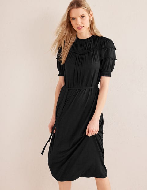 Yoke Detail Jersey Midi Dress - Black | Boden US