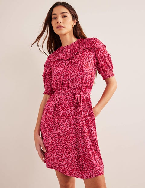 Yoke Detail Jersey Mini Dress - Gin Fizz, Abstract Vine | Boden US