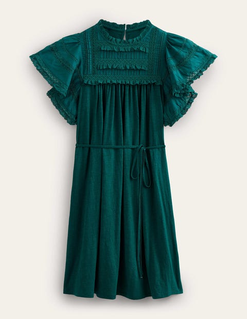 Jersey-Minikleid mit Bortendetail Women Boden, Dunkles Smaragdgrün