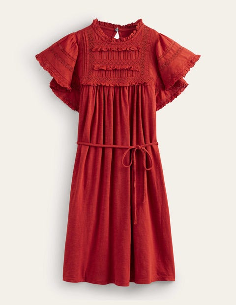 Jersey-Minikleid mit Bortendetail Women Boden, Tomatenrot