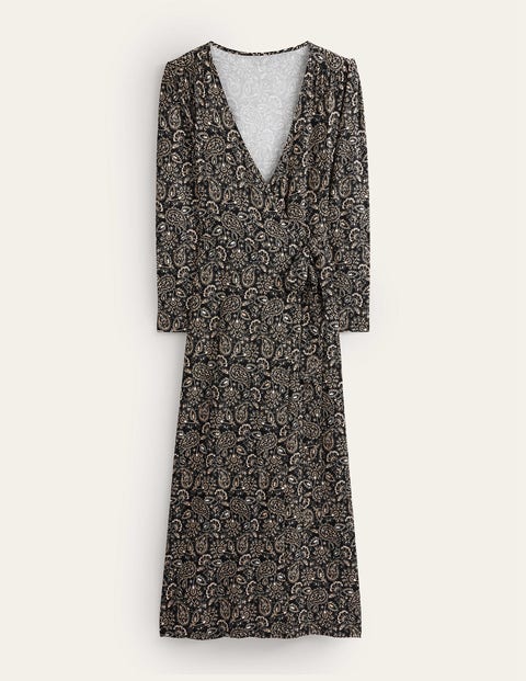 Jersey Wrap Maxi Dress - Black, Paisley Terrace | Boden UK