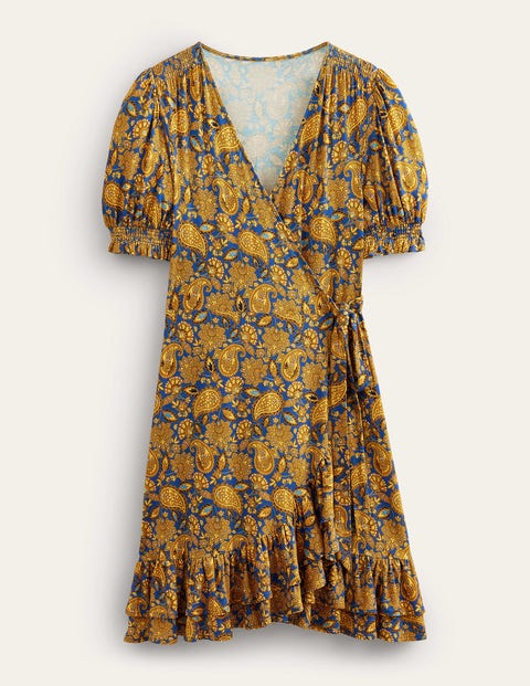 Boden Ruffle Wrap Jersey Mini Dress Harvest Gold, Paisley Terrace Women |  ModeSens