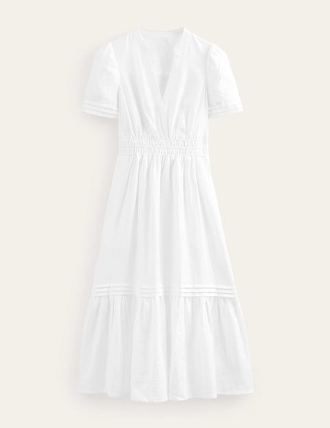 Pintuck Detail Midi Dress White Women Boden