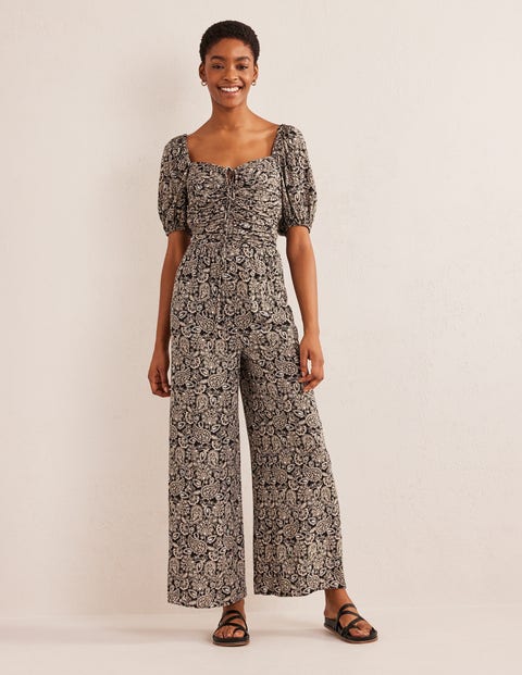 Tie Neck Keyhole Jumpsuit - Black, Paisley Terrace | Boden UK