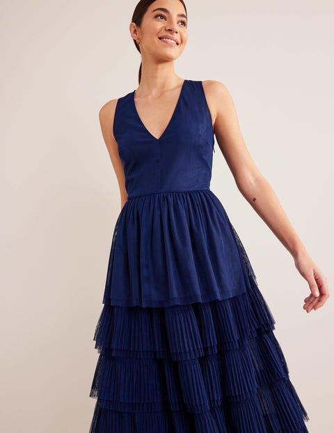 Navy tiered maxi dress top