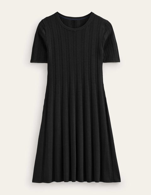 Flared Stitch Mini Dress - Black