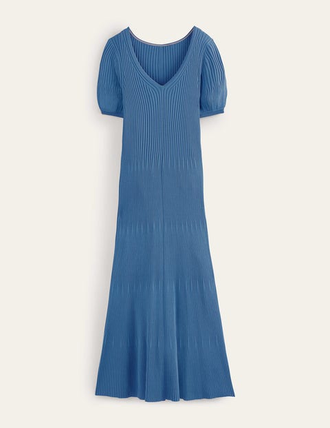 Empire-Strickkleid mit schrägen Nähten Damen Boden, Porzellanblau