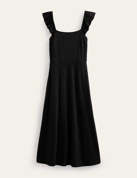 Frill Detail Jersey Midi Dress - Black | Boden UK