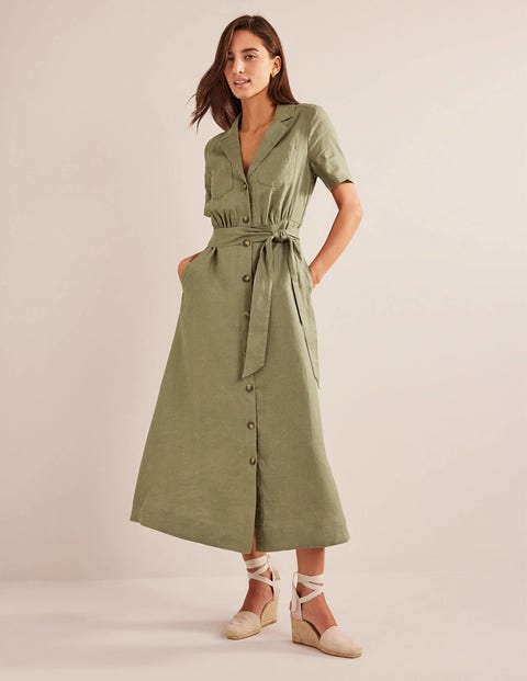 Linen Maxi Shirt Dress - Spruce