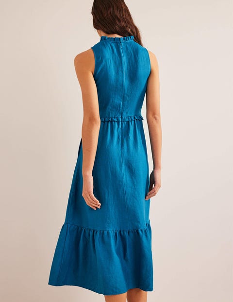Smocked Linen Midi Dress - Crystal Teal | Boden UK