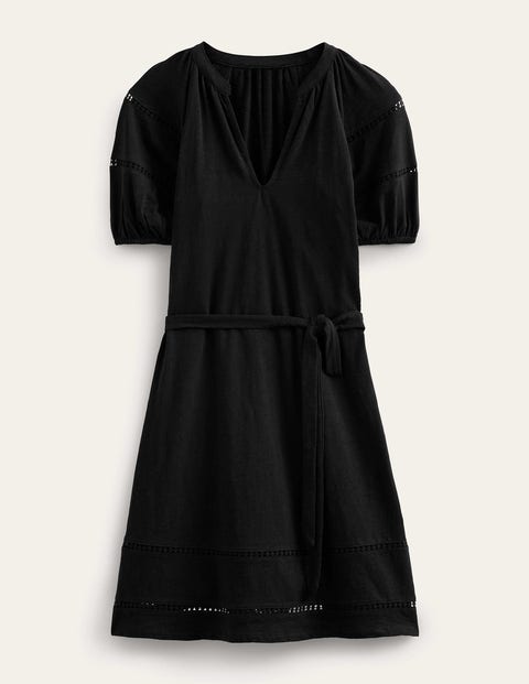 Frill Detail Jersey Midi Dress - Black, Bloom Bud | Boden US