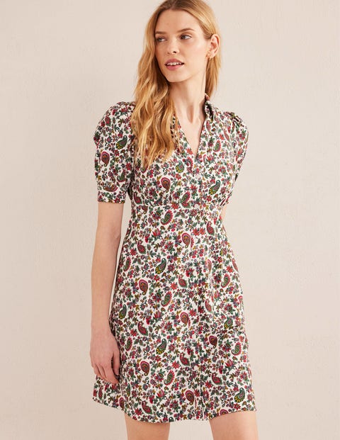 Button Jersey Mini Tea Dress - Multi, Dandelion Paisley | Boden US